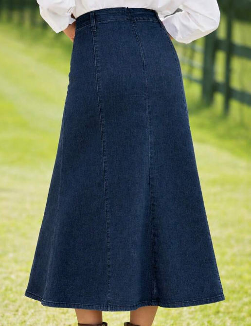 High Elastic Denim Mini Skirt, Washed Deep Blue Casual Spring